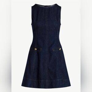 Free Assembly NEW Denim Mini Dress Gold Buttons 100% Cotton Dark Indigo